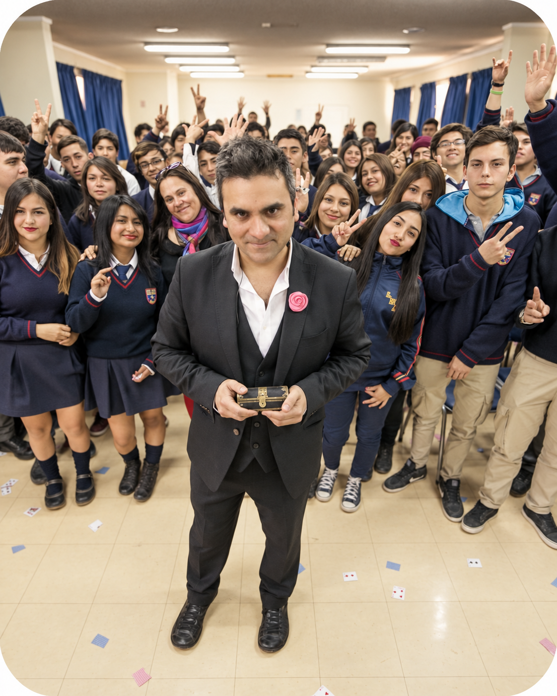 Luis Albornoz junto a estudiantes de Imaginno