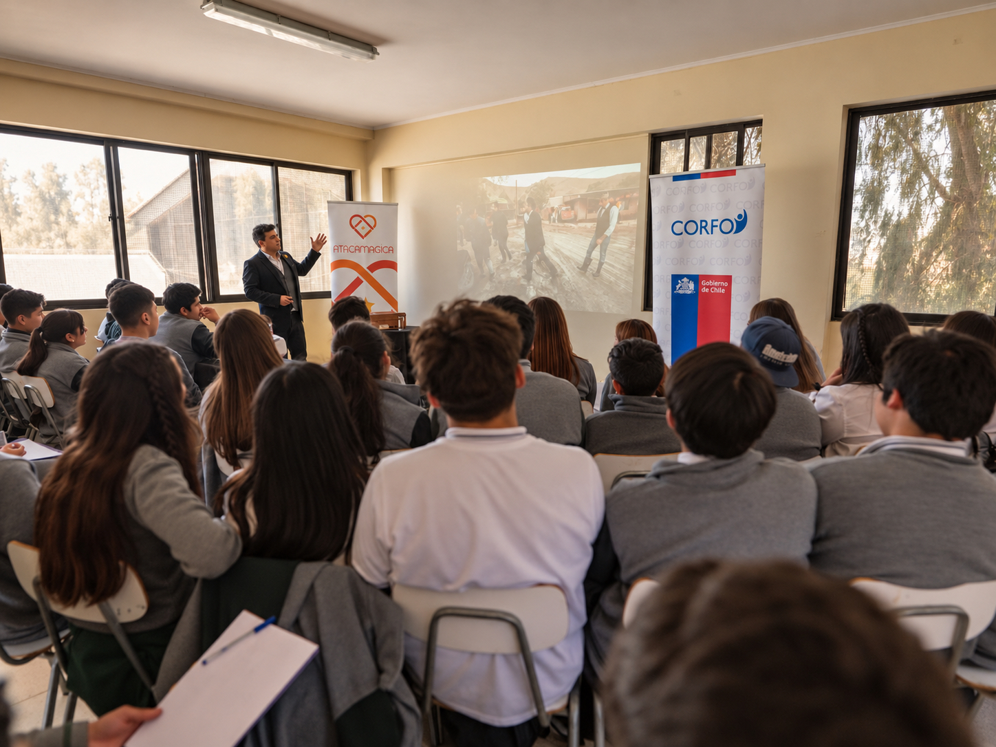 Luis Albornoz conduct an activity of Innovamagica with students at Copiapó