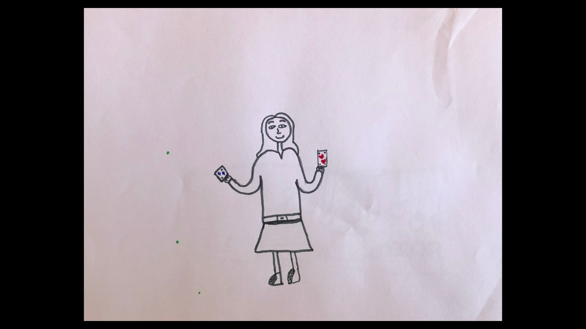Dibujo de una participante con naipes de ilusionismo