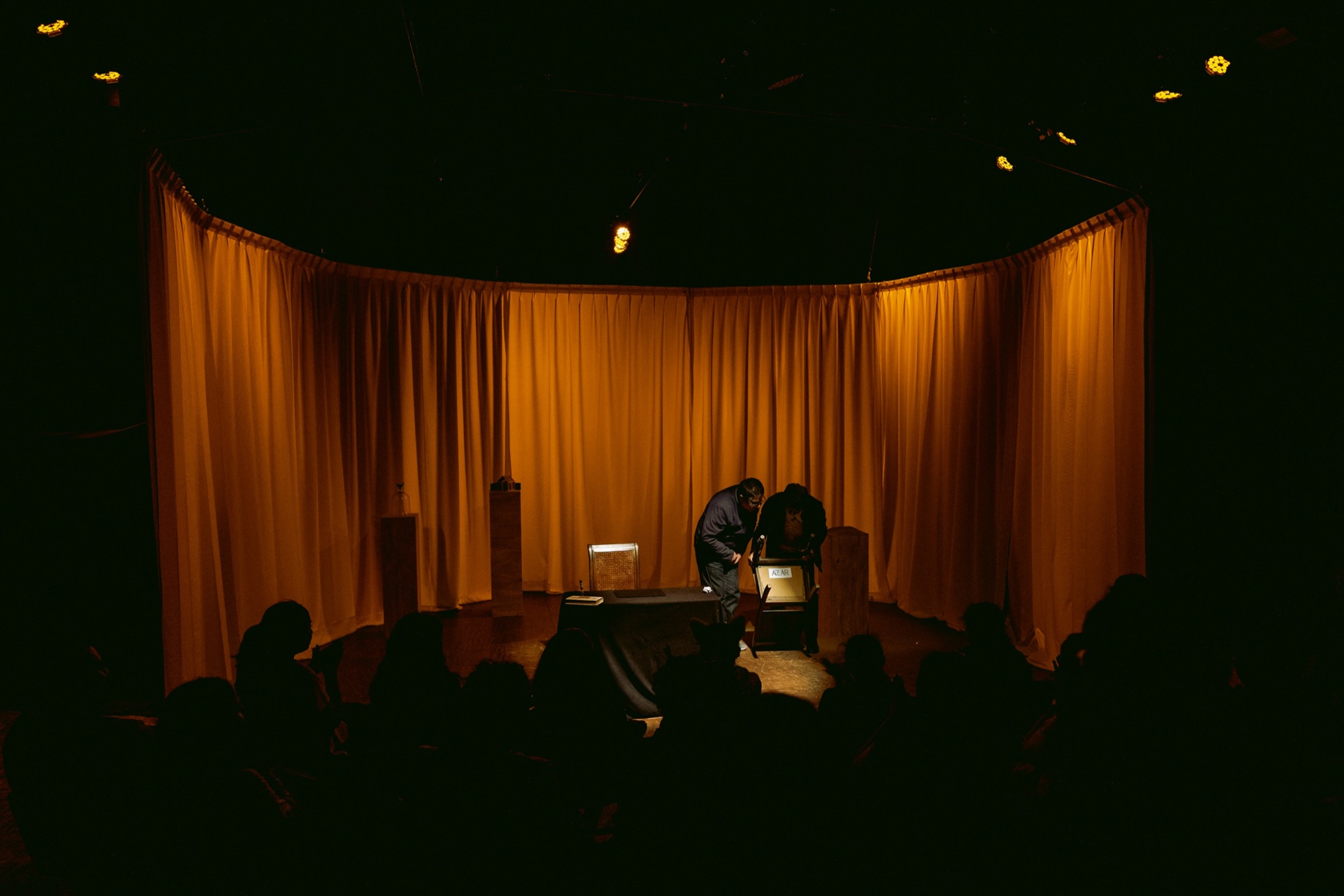 General view of the work with the public in front of the stage